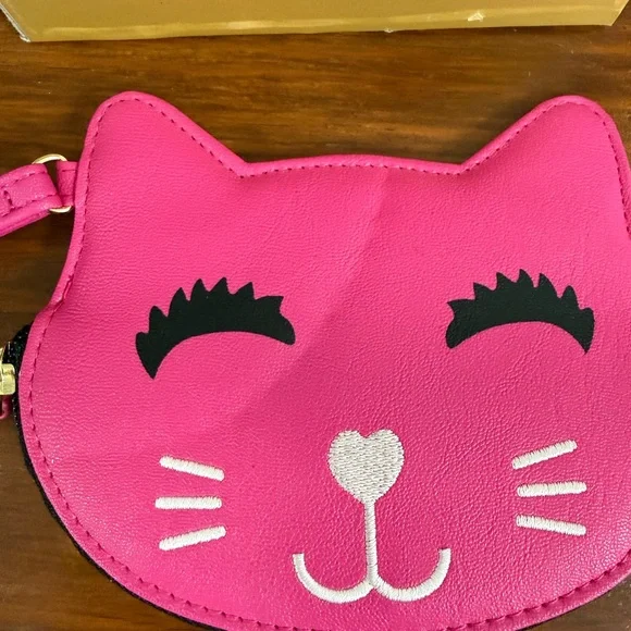 LUV Betsy Johnson Pink 🩷 Kitty Cat Face Wallet Wristlet Credit Card Coin Purse - Picture 3 of 12